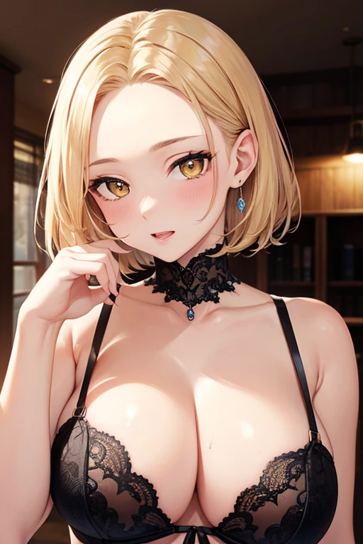 One Woman, Highest quality, masterpiece, Super Resolution, Large , Idol, Beauty, ((From the front 1.2)), CleavagHigh resolution eyes, High-resolution contours, ((Forehead visible 1.3)), Stylish, High-resolution pupils, blush, High resolution face, High resolution breasts, Ultra n your mouth, Upper Body, High resolution mouth, Sexy body, ((Cool face5)), ((Hanging 1.3)), short hair, Broken bangs, Blonde, Yellow Eyes, model, partyドレス, Mature Woman, Awomen, parnue, Beautiful clavicle, Hisolution hair,