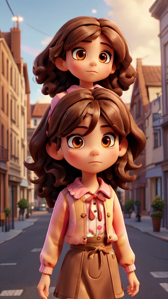 1girl, young girl, , small, cute, lovely, ((black hair)), (brown hair), (gradient hair:1.5), (big hair:1.2), medium hair, flaps hair, red ribbon, hairpin, brown eyes, detailed eyes, crystal eyes, arguing with the viewer, serious face, frowning at the viewer, (pink lips:0.8), perfect hands, nice hands,pullover and floral shirt, colorful clothes, lace-up collar, scenery , in the street, holding some cookie, looking at the viewer, (detailed light:1.1), (dynamic light:1.1), (intricate:1.1), sharp focus, AI-generated, (masterpiece:1.2), (best quality:1.2), (very aesthetic:1.2), (absurdres:1.2), (detailed background), newest