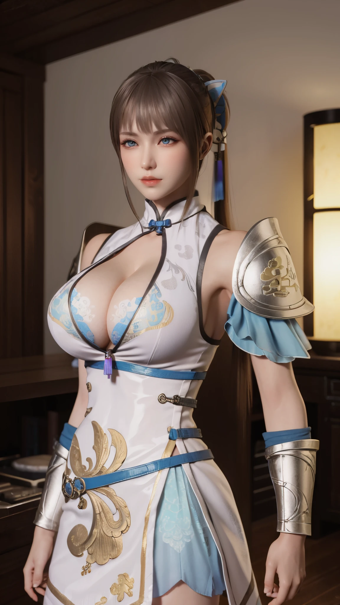 TEKKEN_REINA, CLOSE UP UPPER BODY,SOLO, COWBOY SHOT, ((EVIL DRAGON HELM, ORIENTAL,WHITE HIGHT PONYTAIL HAIR)), (GIGANTIC FAKE BREASTS,CLEAVAGE TOP,11 LINE ABS:1.5), ((WEARING OUTFIT WARRIOR TRADITIONAL CHINESE GODDESS FULL ARMORED,BREASTPLATE ARMOR:1.5)), (MUSCULAR BODY SHAPE:1.5), (CLEAN GLOSSY BODYSKIN:1.5), (LOOKING AT VIEWER:1.6), (BACKGROUND FUTURISTIC SPACE STATION:1), (PHOTOREALSITIC:1.4), (ULTRA-DETAILLIERT), (TOP-QUALITY), (BEST SHADOWS), BRIGHT LIGHT IN ROOM, HYPER TEXTURE, (4X MSAA), ((UNREAL ENGINE 5 RENDER)), (NEON), PHYSICALLY-BASED RENDERING, ULTRA HIGHT DEFINITION, 16K, 1080P.