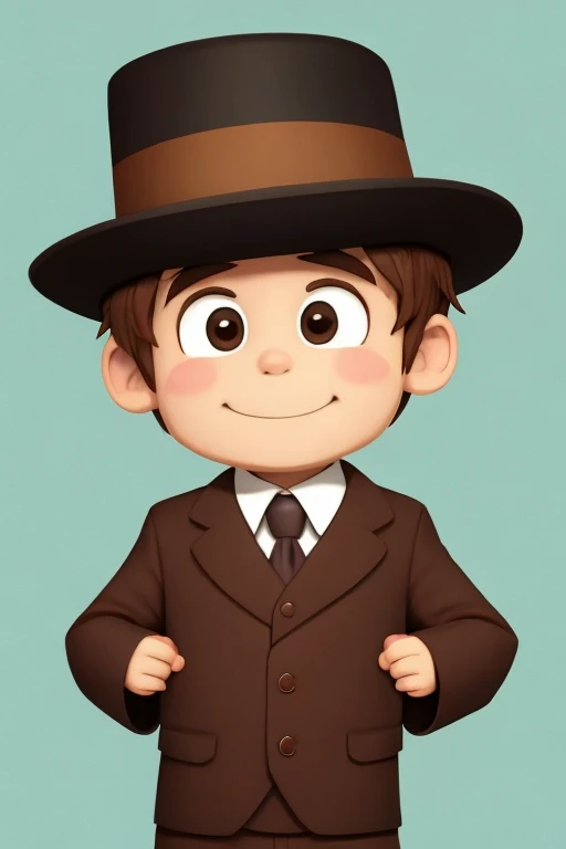 a smiling 6 year old boy with brown hair and eyes,wearing a bowler hat,playing detective,cartoon,detailed facial features,beautiful detailed eyes,beautiful detailed lips,extremely detailed face,long eyelashes,cute expression,playful pose,whimsical atmosphere,(best quality,4k,8k,highres,masterpiece:1.2),ultra-detailed,(realistic,photorealistic,photo-realistic:1.37),vibrant colors,soft lighting,warm color palette