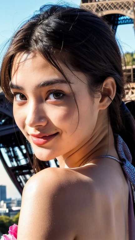 fotografía de Whole body de una hermosa chica oriental de 22 años, perfect silhouette, (Whole body:1.2),  (((background of the eiffel tower in paris ))), intricate details, vibrant colors, cinematic lighting, (Best Quality,4k, 8k ,High resolution, masterpiece:1. 2), realist, fotorrealist:1.37) (by the wide: 1.2), Highly detailed facial and skin texture, detailed eyes, double eyelid job, , Sincere smile ((Best Quality, 8k, masterpiece :1. 3)), (sharp focus :1.2), , (natural light, :1.1), Detailed face, Beautiful and detailed eyes, Beautiful and detailed lips, long eyelashes, (((pose frontal))), intricate details, vibrant colors, cinematic lighting, (Best Quality,4k,8k,High resolution, masterpiece:1.2), ultra detailed