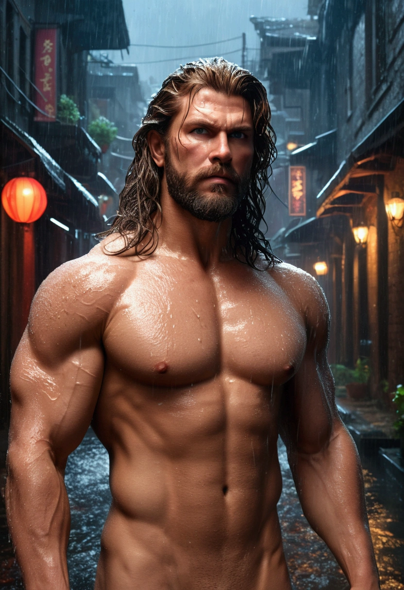 (professional 3d render:1.3) of (Realistic:1.3) The most beautiful artistic photo in the world,soft features, Smart male hero, ((Epic hero fantasy rough muscular man wet hero angry looks long hair, Intense expression of short beard and dynamic pose, Fantastic location, Majestic and cluttered environment)), Full body 8k unit rendering, action shot, skin pore, very dark lighting, heavy shading, A detailed, Detail Make, (vibration, Realistic photography, Realistic, Dramatic, darkly, sharp focus, 8k), (naked:1.4), massive dick, ((((Use skins)))), (complex:1.4), decadent, (highly detailed:1.4), digitial painting, rendering by octane, art stations, concept-art, smooth ass, sharp focus, illustration, From the budding of art, (loish:0.23), wlop ilya kuvshinov, and Greg Rutkowski and Alphonse Mucha Gracias, (global ilumination, studiolight, Amount of light), very heavy rain, Floating particles, lotr, fanciful, we, Wholeesbian body, ((Dark and ancient city background:1.3)),CGSesocieda,art stations,Covered in blood and wounds sucking his dick