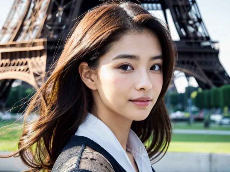 full body photograph of a beautiful 22 year old oriental girl, perfect silhouette, (full body:1.2), (((background in the distance of the Eiffel tower in paris ))), intricate details, vibrant colours, cinematic lighting, (best quality,4k, 8k ,high resolution, masterpiece:1. 2), realistic, photorealistic:1.37) (long hair: 1. 2), highly detailed facial and skin texture, detailed eyes, double eyelid work, , sincere smile ((best quality, 8K, masterpiece :1. 3)), (sharp focus :1.2), , (natural light, :1. 1), detailed face, beautiful detailed eyes, beautiful detailed lips, long eyelashes, (((frontal pose))), intricate details, vibrant colours, cinematic lighting, (best quality,4k,8k,high resolution, masterpiece:1.2), ultra detailed