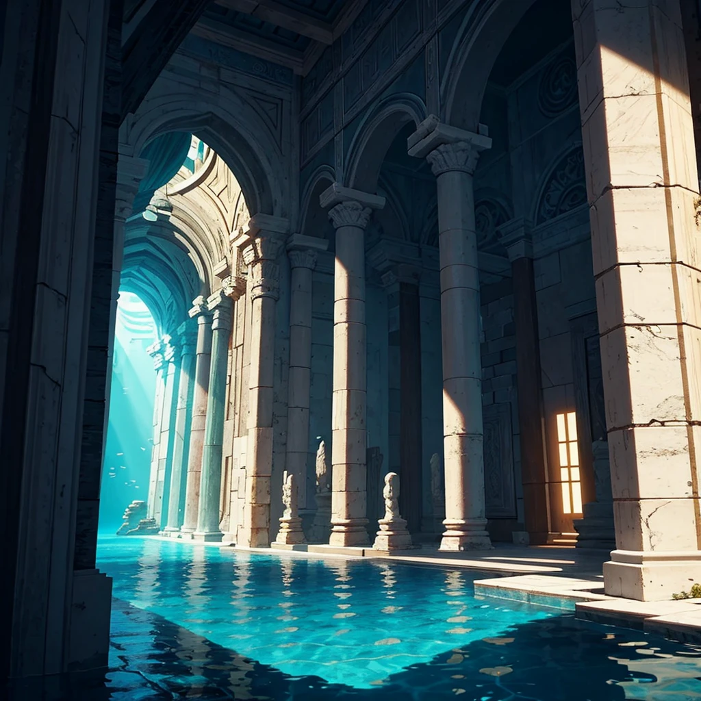 Interior of a temple, underwater temple of poseidom knights of the zodiac