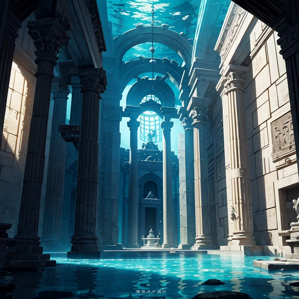 Interior of a temple, underwater temple of poseidom knights of the zodiac