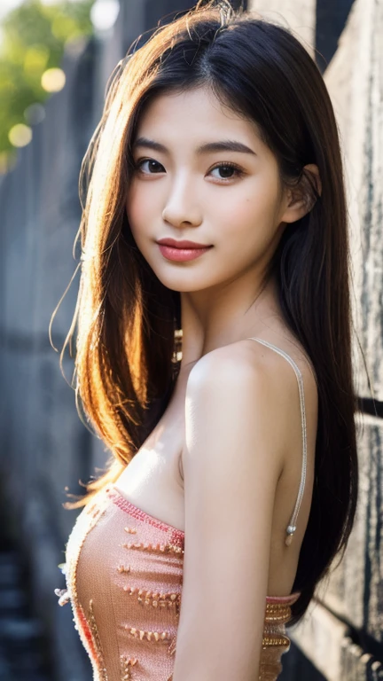 full body photograph of a beautiful 22 year old oriental girl, perfect silhouette, (full body:1.2), (((background in the distance of the Chinese wall )))), intricate details, vibrant colours, cinematic lighting, (best quality,4k, 8k ,high resolution, masterpiece:1. 2), realistic, photorealistic:1.37) (long hair: 1. 2), highly detailed facial and skin texture, detailed eyes, double eyelid work, , sincere smile ((best quality, 8K, masterpiece :1. 3)), (sharp focus :1.2), , (natural light, :1. 1), detailed face, beautiful detailed eyes, beautiful detailed lips, beautiful detailed lips, long eyelashes, (((frontal pose)))), intricate detail, vibrant colours, cinematic lighting, (best quality,4k,8k,high resolution, masterpiece :1.2)), ultra detailed
