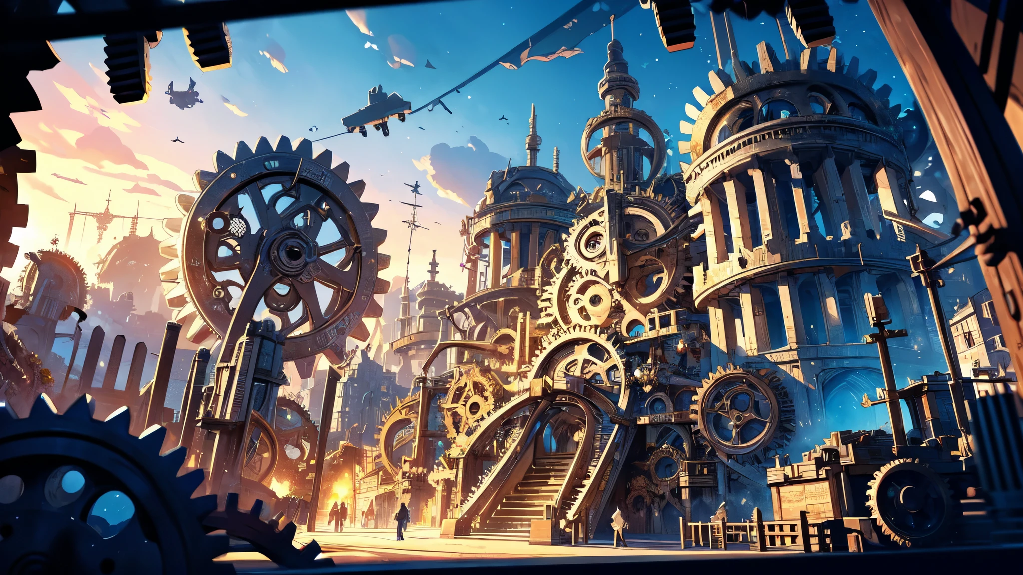 (A nation with constructions made of gears), festival, village, world of steel, GEARS, ultra detailed