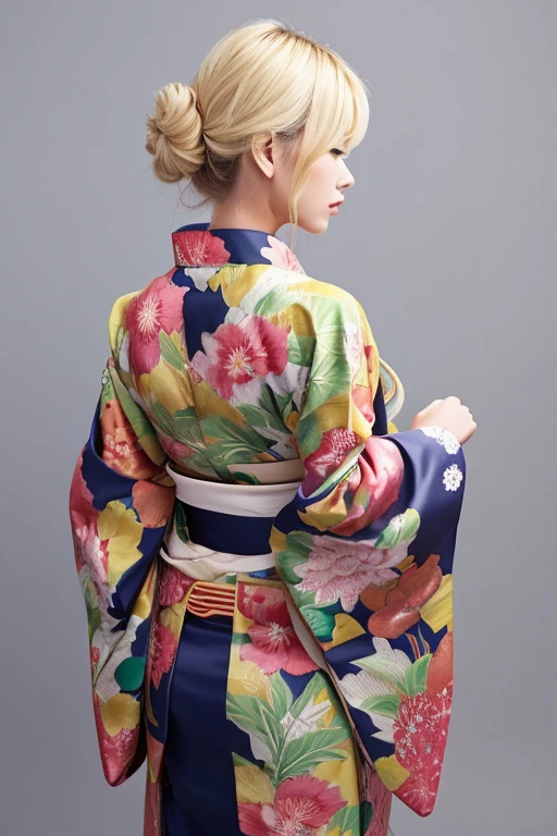 kimono,Blonde,Asian,woman,Back view