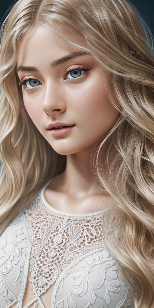(hyperrealistic), (enlightenment), (a high resolution), (8 K), (very detailed), (The best enlightenmentns), (beautiful detailed eyes), (top quality), (ultra-detailed), (masterpiece), (wallpaper), (detailed face), beautiful detailed eyes, beautiful detailed lips, very detailed face, long eyelashes, blonde wavy hair, bang, wet  crop top, , I'm standing on the edge of the pool, Body facing forward, showing armpits, , firm , voluptuous body, body shape bomb, Water flows down the body, full length portrait, full body close up, with pale skin, Pale woman, by Monia Merlot, Johannes Wemer, Steven Meisel, based on Johannes Vermeer, with a white complexion