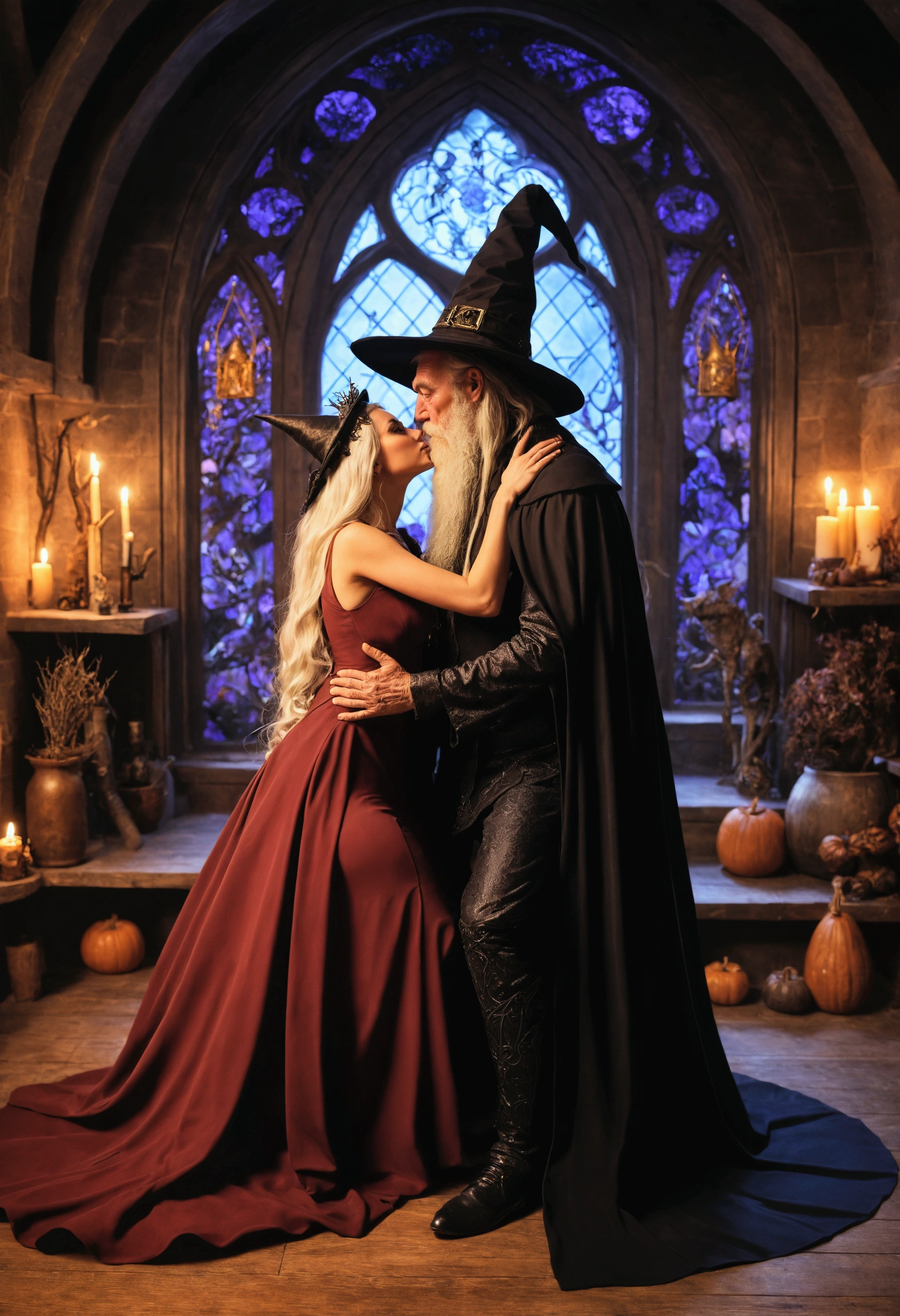 A wizard and a witch making love