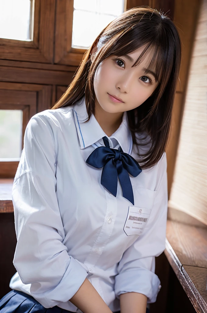 8k、High definition、Ultra Detail、Photorealistic、High resolution、Realistic and accurate depiction、Realistic and accurate human anatomy、Extremely detailed and intricately detailed、The most complex and detailed textures、超High resolution、Highest quality、Japanese women 、beautiful girl、Highest quality, 美しいJapanese women, student, uniform, White shirt, Young Face, 17 years old,Shortcuts