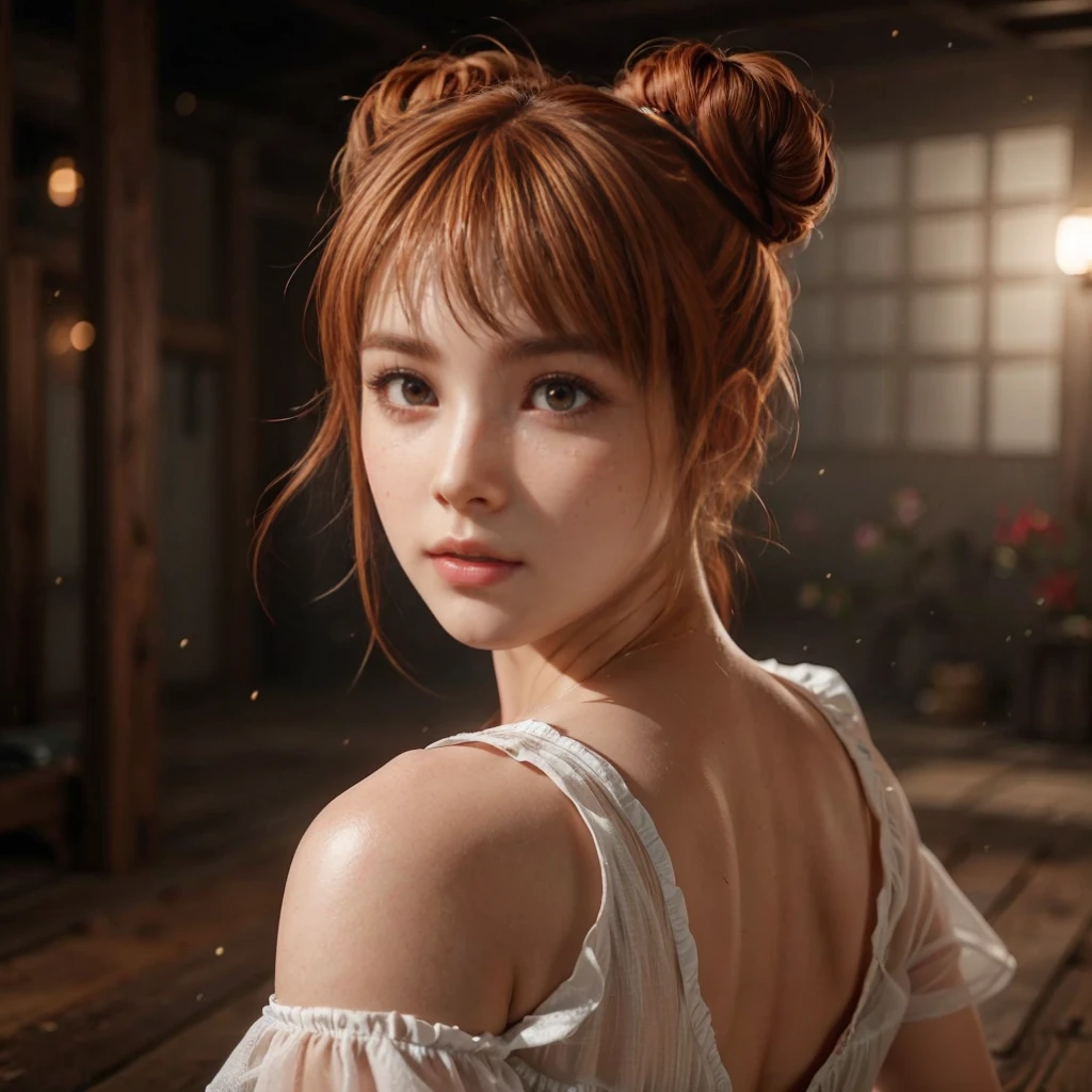 Kasumi, brown eyes, (best quality, ultra detail), (realistic:1.37), beautiful and detailed face, ultra-realistic texture, Delicate face, delicate body, red lipstick, bright colors. high definition, 8K. very serious expression and penetrating gauze