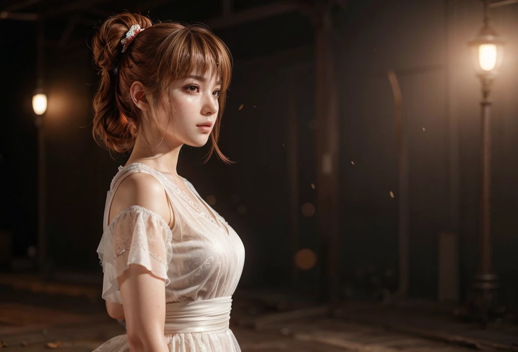 Kasumi, brown eyes, (best quality, ultra detail), (realistic:1.37), beautiful and detailed face, ultra-realistic texture, Delicate face, delicate body, red lipstick, bright colors. high definition, 8K. very serious expression and penetrating gauze