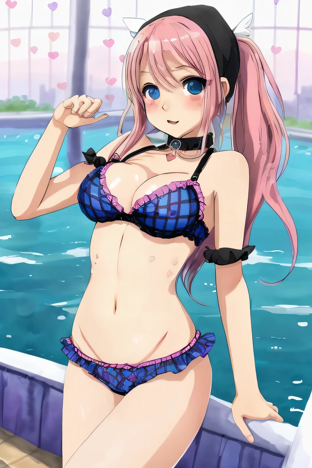 Cute punk anime wearing micro bikini cosplay fit body big breasts round tits fishnet outfit nightscene postapocalyptic ((blue, big eyes)) black suit, stunning random pose squeezes her breasts squeeze tits, Sydney Sweeney, rainbow water, (watercolor painting:Wavy)pink clothes, transparent bright pink lingerie)Correa_Slide, During, heart_He drowned, heart_collar, neglect, white, light white clothes.