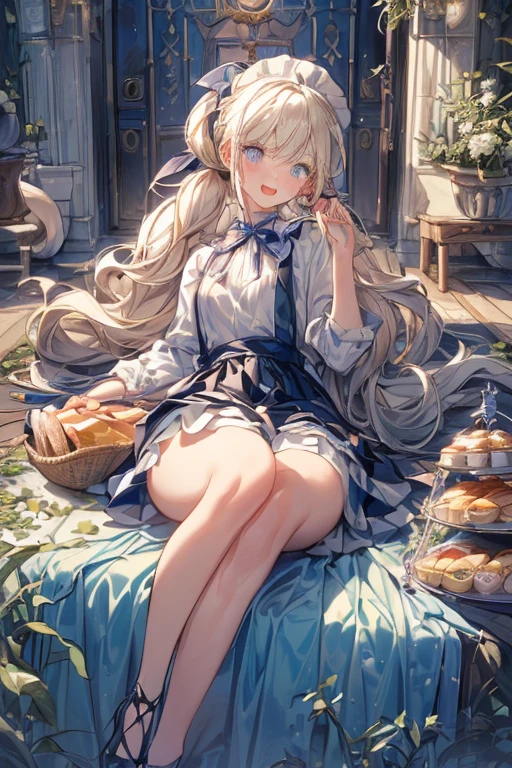 (perky chest:1.2), (pointed chest:1.2),(((Black Tunic:1.3))),(((cakes and bread in the basket),Cute and beautiful girl,Cute round face,Cute smile,with blush cheeks,Red Lip,a girl 22 years old, nsfw:1.2, beautiful body:1.3), shinny skin, BREAK, ((alice in the wonderland:1.3, cute, kawaii, lovely, funny, a girl falling down from sky:1.3, girl flying in sky:1.2, girl floating in air:1.3, rolling upskirt by wind:1.5, (with sparkling eyes and a contagious smile),open mouth, Looking at Viewer, surprised, putting hands on crotch over the skirts:1.35)), BREAK, ((floating things as follows:1.3, PlayingCards, Trump, tea cup, tea pot, tea spoons, pocket watch:1.3, lip sticks, candies:1.2, cookies, jam bottles, classical door_keys)), ((long purply_Blue dress :1.5, wearing long flaired skirt:1.3, the skirt is blowing:1.3, cute White Apron, black stockingedium long platinum-blonde hair:1.2, twin tail hair:1.6, tied hair with a large ribbon), (Blue eyes, bright pupils with highlights, detailed eyes), (lying down on your back:0.7, spreading legs with rising up straight:0.7), sexy posture, fantastic colorful art, (fantasy art:1.2, wondered images), ((correct anatomy:1.5, perfect anatomy:1.3, correct hand, small foot:1.2)),