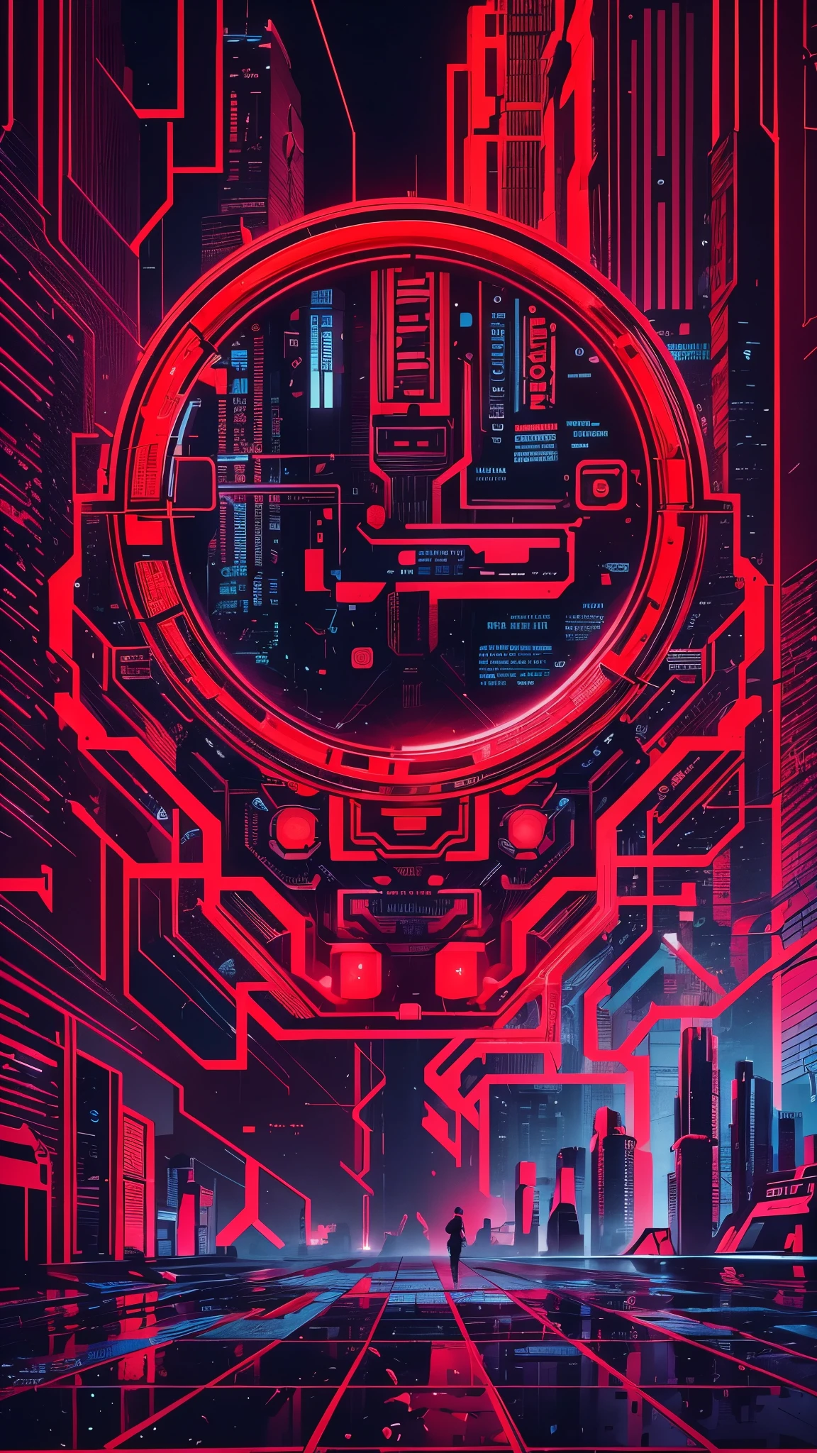 Create an Instagram cover for an account named "Red Pill Art," focused on publishing AI-generated art. The cover should have a cyberpunk aesthetic with a bold, glowing red pill as the central element. The background should feature dark, futuristic cityscapes with neon lights, holograms, and digital glitch effects. Incorporate elements representing AI, such as circuit patterns, digital codes, or robotic features integrated into the design. The text "Red Pill Art" should be prominent and edgy, with a subtitle "Publishing AI Arts" in a sleek, tech-inspired font. Ensure the overall look is bold, eye-catching, and captures the essence of the cyberpunk genre.