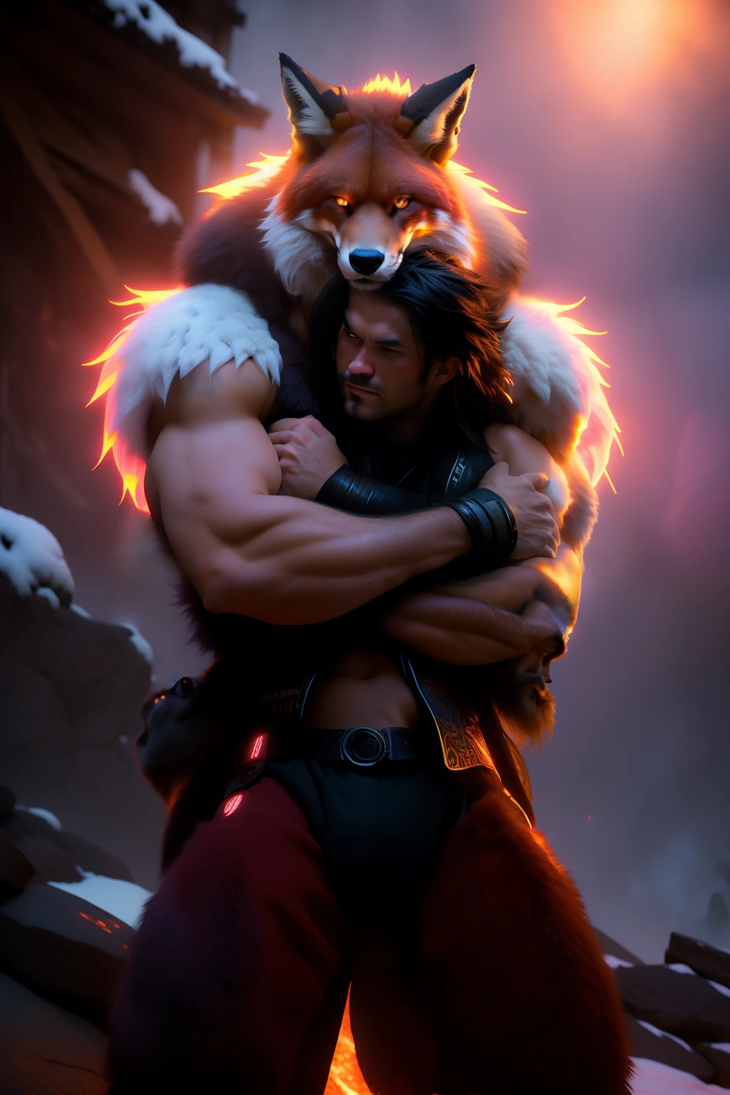  fox male adult ,strong, big , neon, bestfriend dragon japanese , hug, kiss 
realistic, cute, montains, great vision, sex, hot ,furry