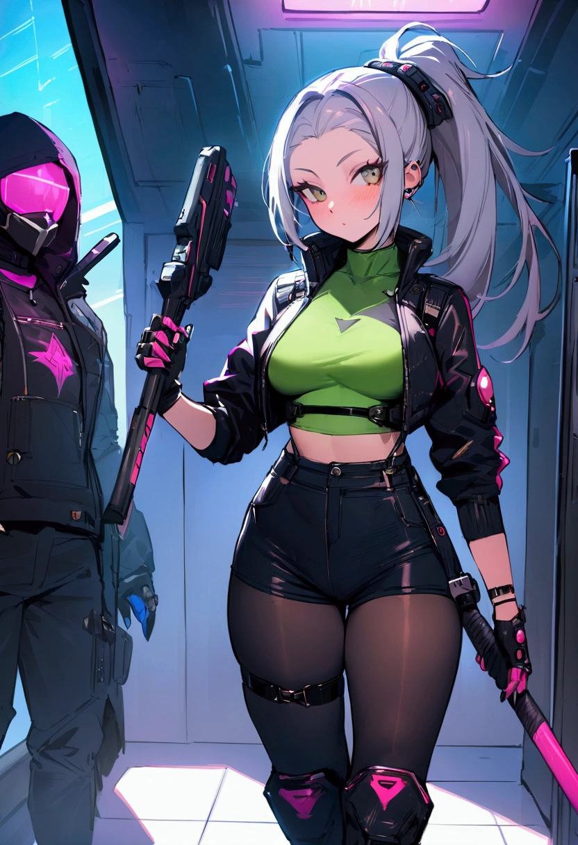 masterpiece,Highest quality,Super quality,cyber punk,Fellow Female,Friendly staff,Have a weapon,strong