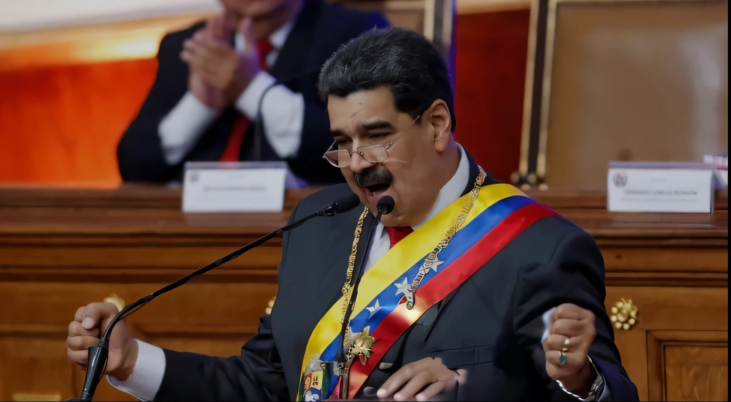 nicolas mature, President of Venezuela with his Presidential Band, with the body and hands full of Blood.
And with letters the phrase MADURO KILLER