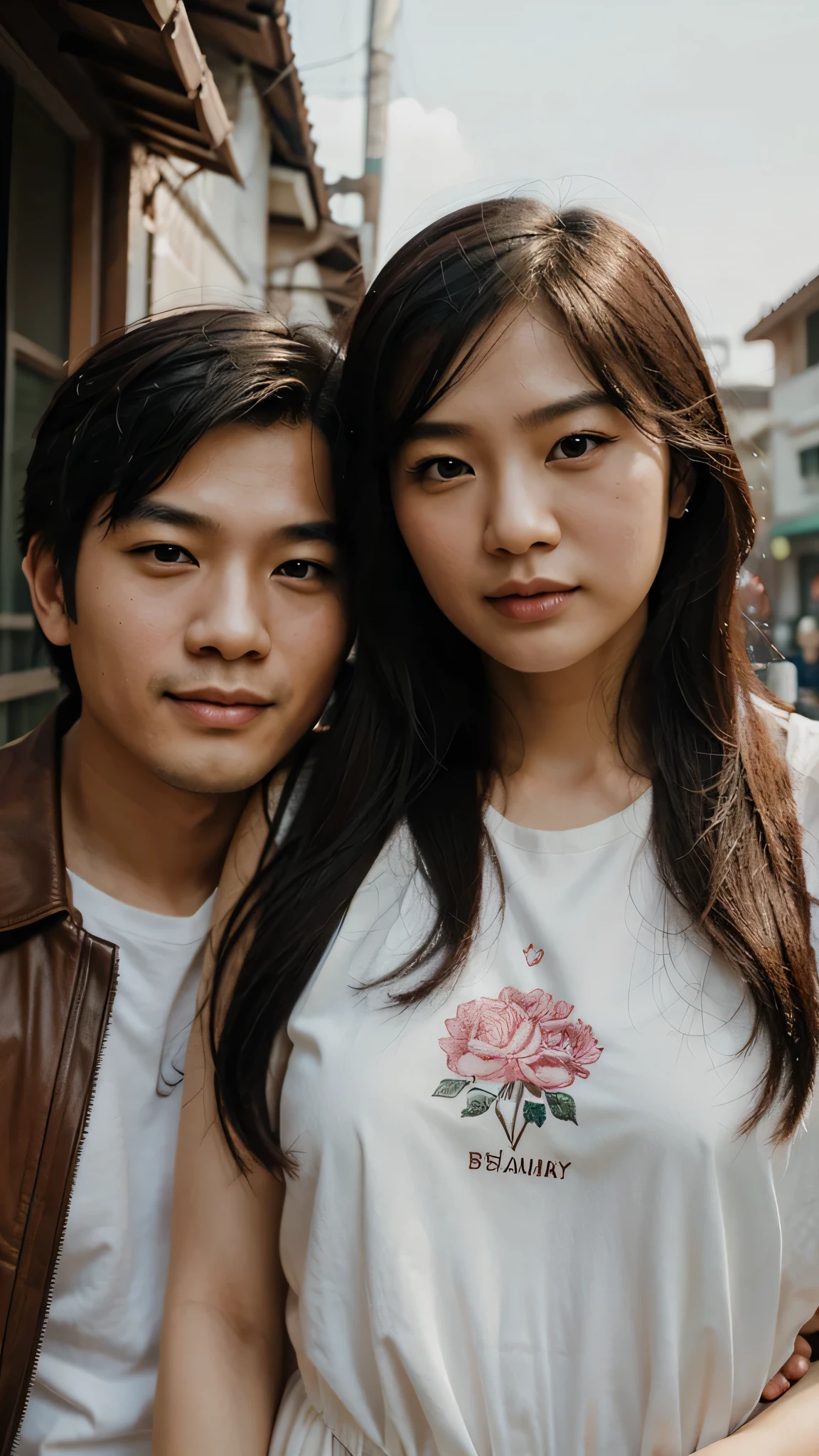 Asian couple, portrait, illustration, woman, man, romance