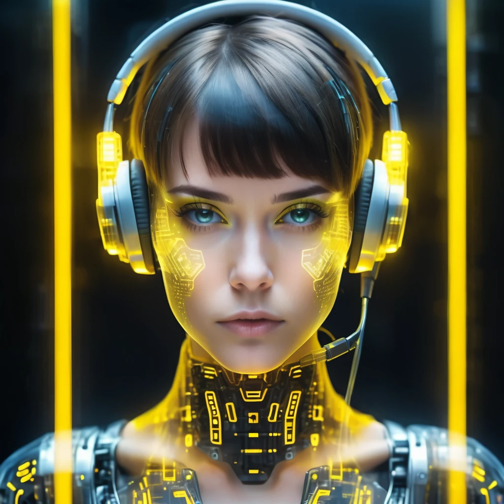 A 25-year-old hacker woman with the pseudonym "The Digital Hacker," sitting in a leather chair with an imposing posture, showcasing power. She is white with long, dark brown curly hair. Set in a cyberpunk environment inspired by "The Matrix" film trilogy, with green digital rain and futuristic elements. (((intricate details))), (((best quality))), (((extreme detail quality))), (((complex composition))) Featuring detailed face, eyes, and clean skin, with realistic photo-realistic 8K quality, full-body portrait, smooth diffuse lighting, shallow depth of field, sharp focus, hyperrealism, and cinematic lighting. Inspired by Syd Mead, Masamune Shirow, and H.R. Giger.