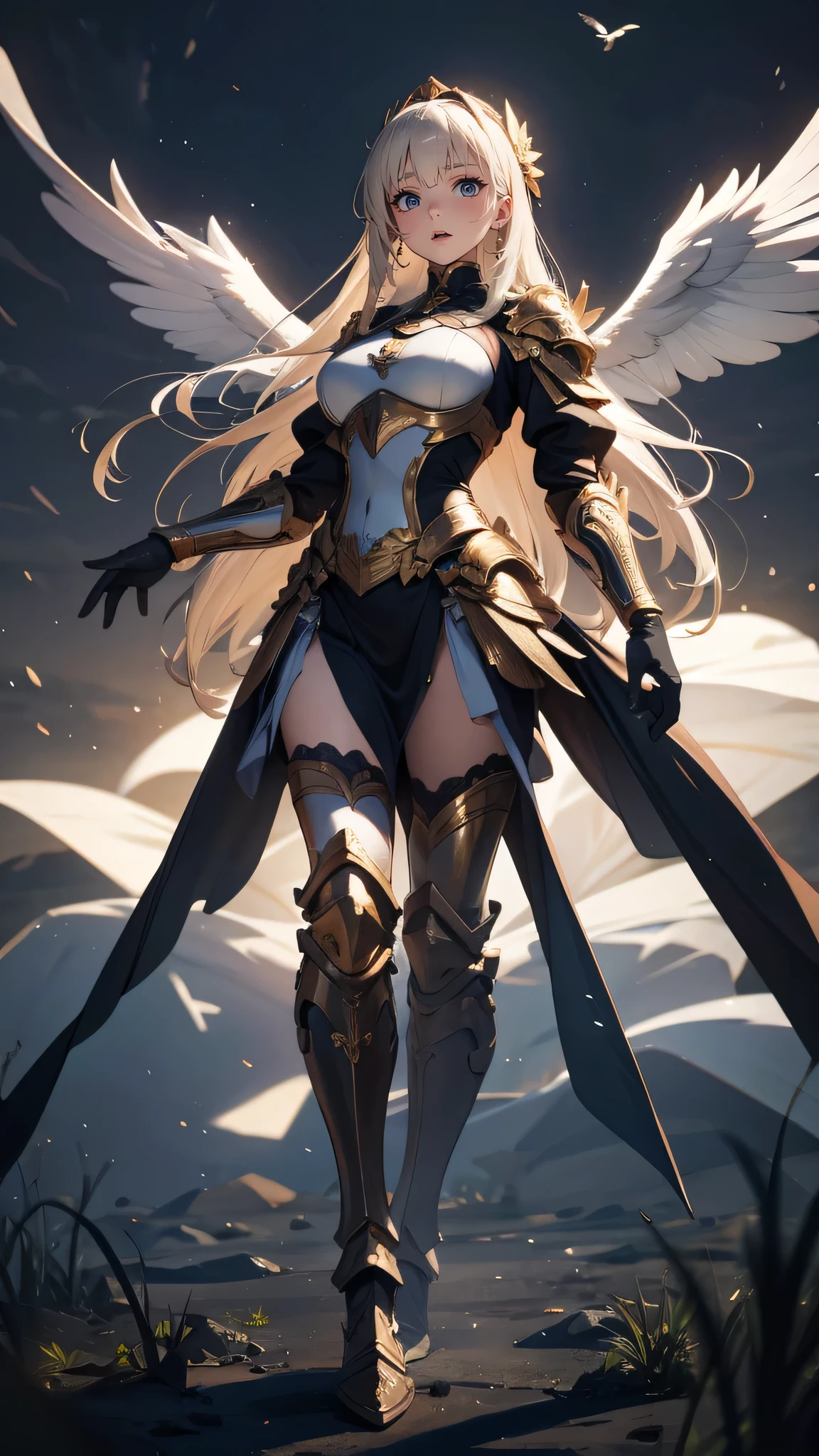 full body,from below,angel armor,Spread your arms and fly down from the sky,(random hairstyle),(Highest image quality,(8k),ultra-realistic,best quality, high quality, high definition, high quality texture,high detail,beautiful detailed,fine detailed,extremely detailed cg,detailed texture,a realistic representation of the face,masterpiece,Sense of presence)