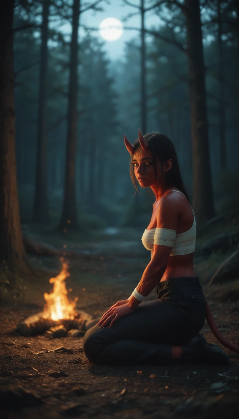(zPDXL2), score_9, score_8_up, score_7_up, source_anime, 2d,
((1girl, solo, (Oni, demon:1.35), (oni horns, red skin, slander tail), wide samurai pants, geta footwear, near campfire, lean back, tree, sits across-legged, hands on knees, damaged body, bleeding, fresh scars, (medium breasts) , (breasts bandage:1.2), looking at viewer, facing viewer,side view)), forest background, dark forest, night time, fire, campfire,
,AissistXLv2, unaestheticXL_bp5, SimplePositiveXLv2, zPDXL2 PonyXLV6_Scores