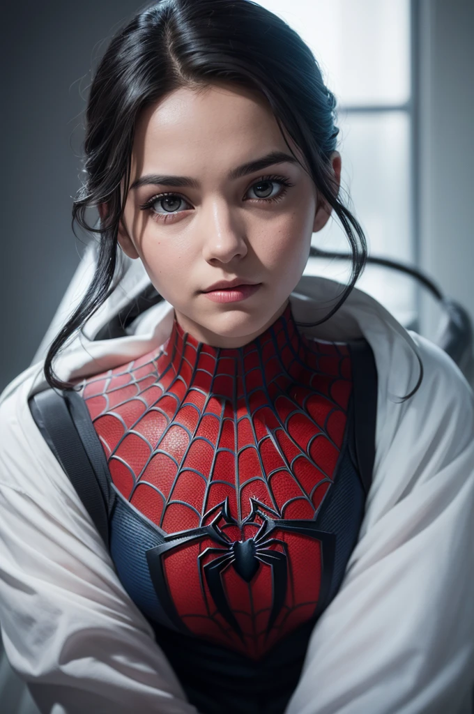 A photograph of Spider-Man, without mask, the 20s, bonitas, face detailed, looking at the camera, portraite, 8k hd, high qualiy
