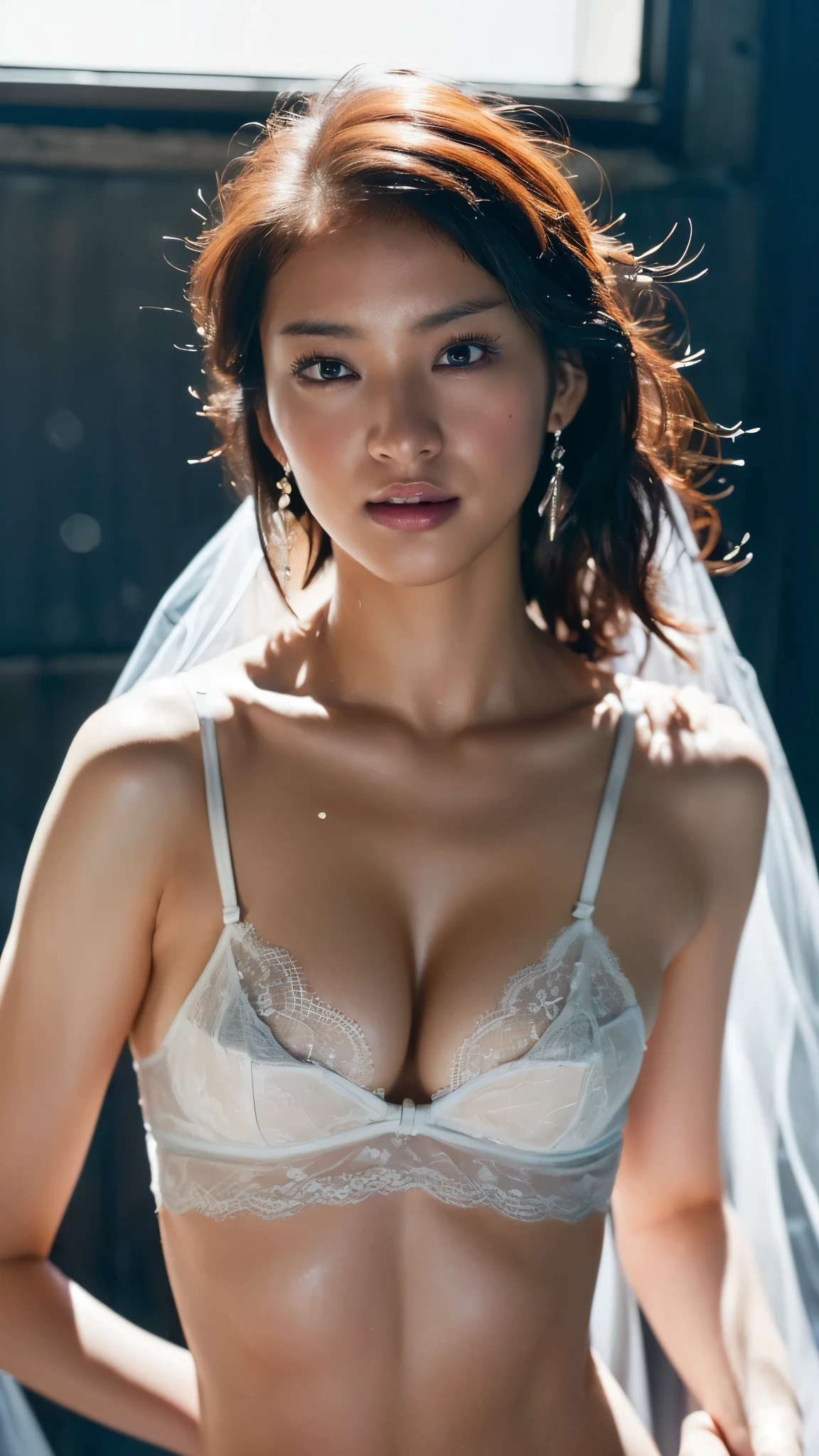 (((ejaculation)))、Cowboy Shot、(Browsing Caution)、((The whole body is wet with semen))、bite、Delicate painting, beautiful girl, With bangs、smile, necklace, ((Earrings)),Tuck your hair behind your ears、 ((Super busty under:1.4)),(((Very small lingerie)))、(((Thin, sheer lace lingerie))、((Areola))、((Delicate photo))，(Girl masterpiece RAW photo details:1.25), (Highest quality:1.6), (Ultra-high resolution:1.5), (Realistic:1.75), 8k resolution, Canon EOS R5, 50mm, Absurd, Very detailed,Cinema Lighting、