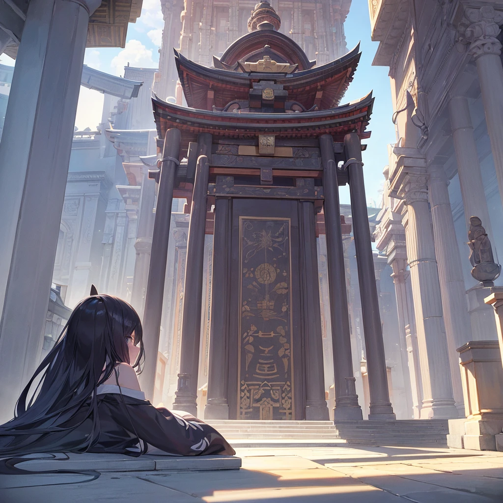 work of art, ultra detaild, the background is the temple, kochou shinobu