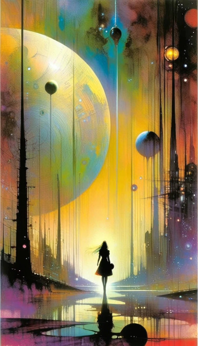 futuristic world: 1.5, surrealism, impressionism, art inspired by Bill Sienkiewicz