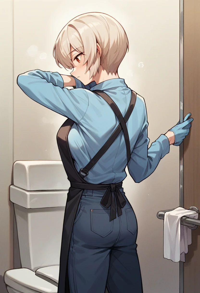 Anime girl blue eyes small underwear tape tied hands behindback and tape gagged look from behind