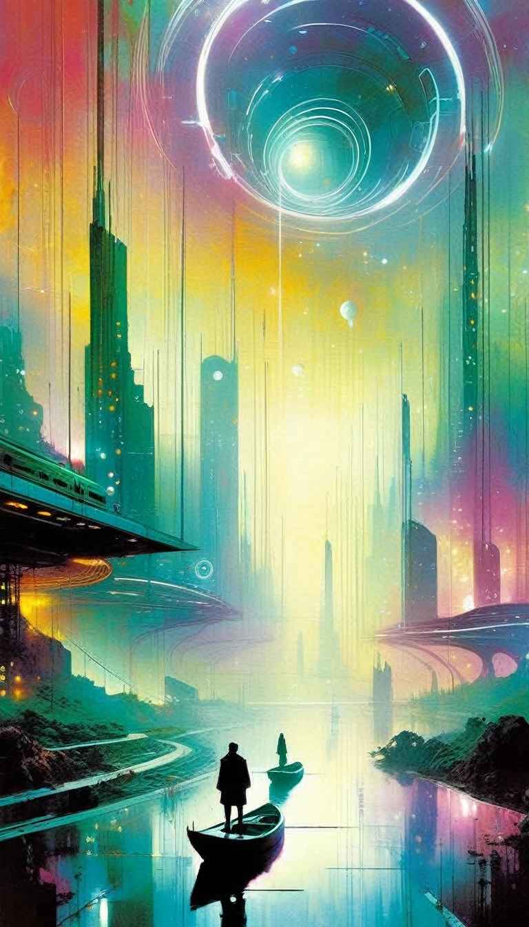 futuristic world: 1.5, surrealism, impressionism, art inspired by Bill Sienkiewicz