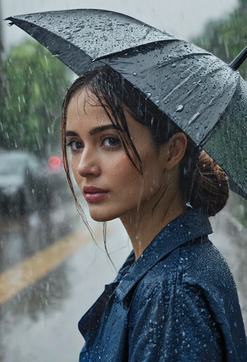 rainy day,(best quality,4K,8k,high resolution,head of&#39;artwork:1.2),ultra-detailed,(realistic,photorealistic,photo-realistic:1.37),Mannequin,Beautiful detailed eyes,beautiful detailed lips,extremely detailed eyes and face,long cils, long dark brown hair fluttering in the wind,model body,Corps de Mikayla Demaiter,perfect details,tank top and hoodie,confident expression,couleurs vives,artistic lighting,Color Palette,subtle shadows ,Soft and natural lighting,reflective surfaces,refined atmosphere,composition dynamique,mouvement gracieux,attention aux petits détails,head of&#39;artwork,aesthetic veneer,textures riches,textures,(tetas grandes),at Topkapi Palace, Istanbul, half body shot, tournage complet du corps,
