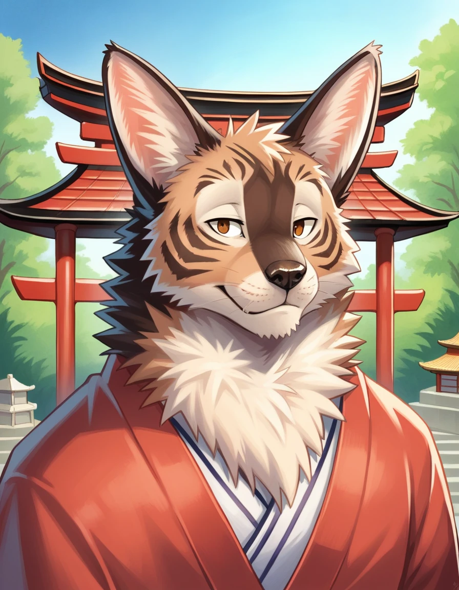 8k, super detail, best quality, anatomically correct, textured skin, solo, male, anthro, ((portrait Akita wearing shrine)), high detail, castle background, stoic expression, Ancient japanese shrine priestess, Kimono, shrine maiden, (furry art, uploaded on e621:1.3), detailed face:1.1, (adult anatomy:1.1), highly detailed, octane render, soft lighting, (masterpiece:1.2),(best quality:1.2), (extreme detailed illustration),(by zackary911:1.3),(by taran fiddler:1.1), (by jay naylor, spectrumshift,iskra:1.2, syuro:1.0),(by hioshiru),(by Meesh),(by riska), (cartoon artstyle), no background, fullbody