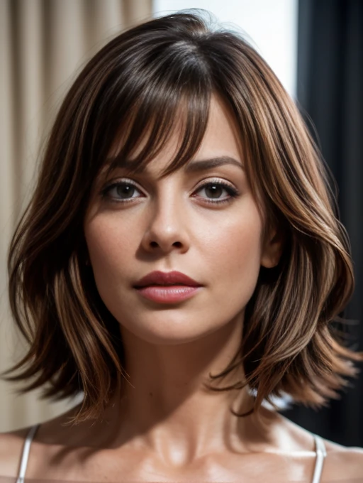 ((Jane Kaczmarek linda com 50 años, (2000s style haircut with curtain bangs over the eyes), sensual and seductive, she is standing next to a fireplace, wearing a thin pink silk dress, with a seductive and attractive look of curved eyelashes, sensual mouth wearing red lipstick, symmetrical face, perfectbody, slender, skin depth, delicate and highly detailed face)), using the best shadow and lighting techniques, to create a mesmerizing portrait that transcends the visual, ultra-realistic image, perfect symmetry, vibrant and clear, dynamic view, high level of detail and definition, 1200 PPI - Photographic resolution with greater color realism, hyperrealisti, high fidelity, cinematic, 8K UHD image resolution.
