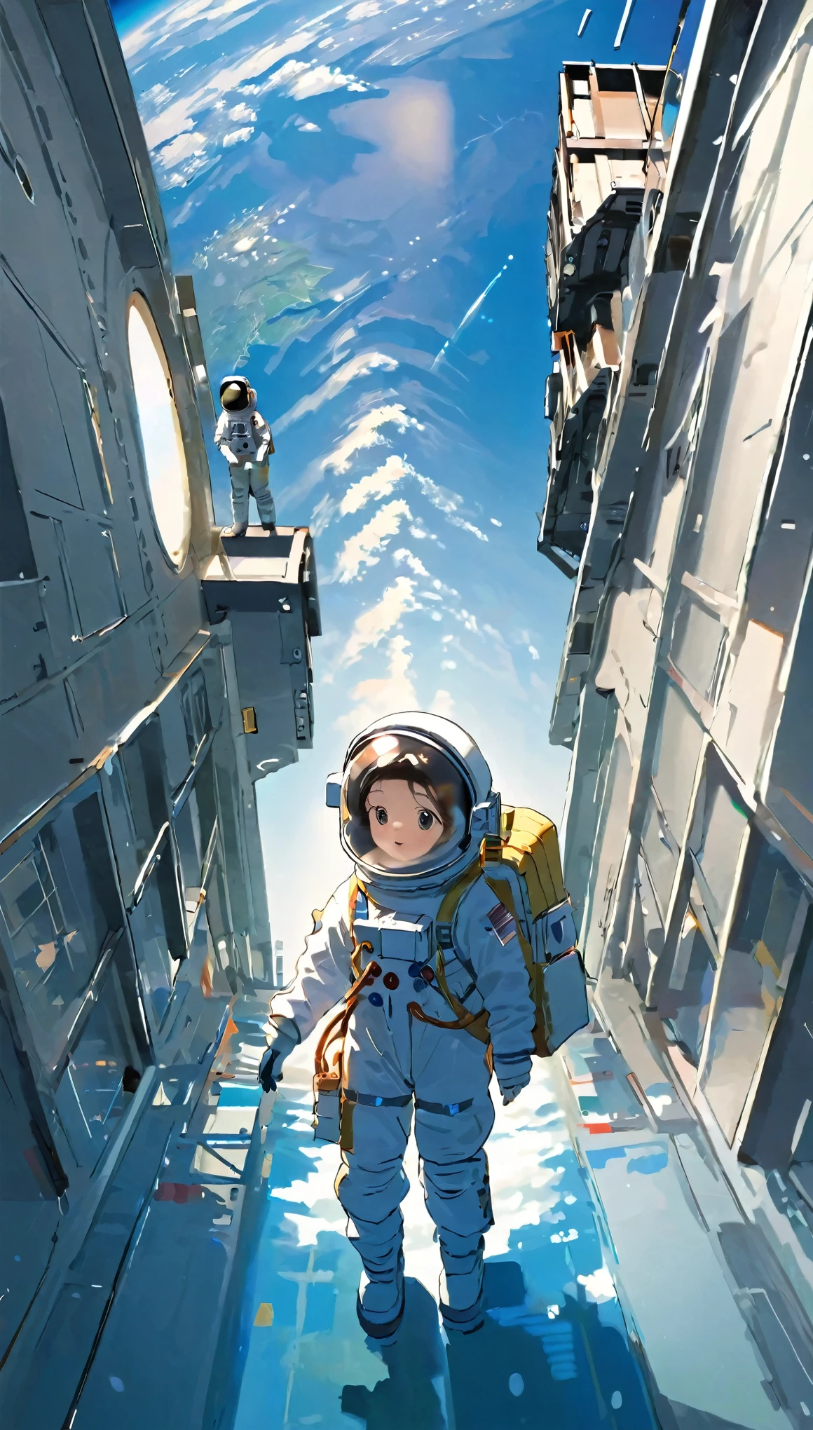 Highest quality、masterpiece、High resolution、RAW Photos、break、Perfect Anatomy、One Girl、Reflective helmet、Put on a helmet、Astronaut suits that fit snugly against the skin、２０talent、Zero Gravity Swimming、Space Station、Experimental building、Complex Measurements、Detailed Description、近未来のSpace Station、break、Earth seen from the window、Beautiful Earth、Blue Earth、