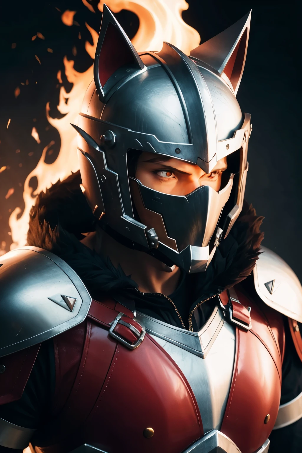 Flame gladiator with wolf helmet