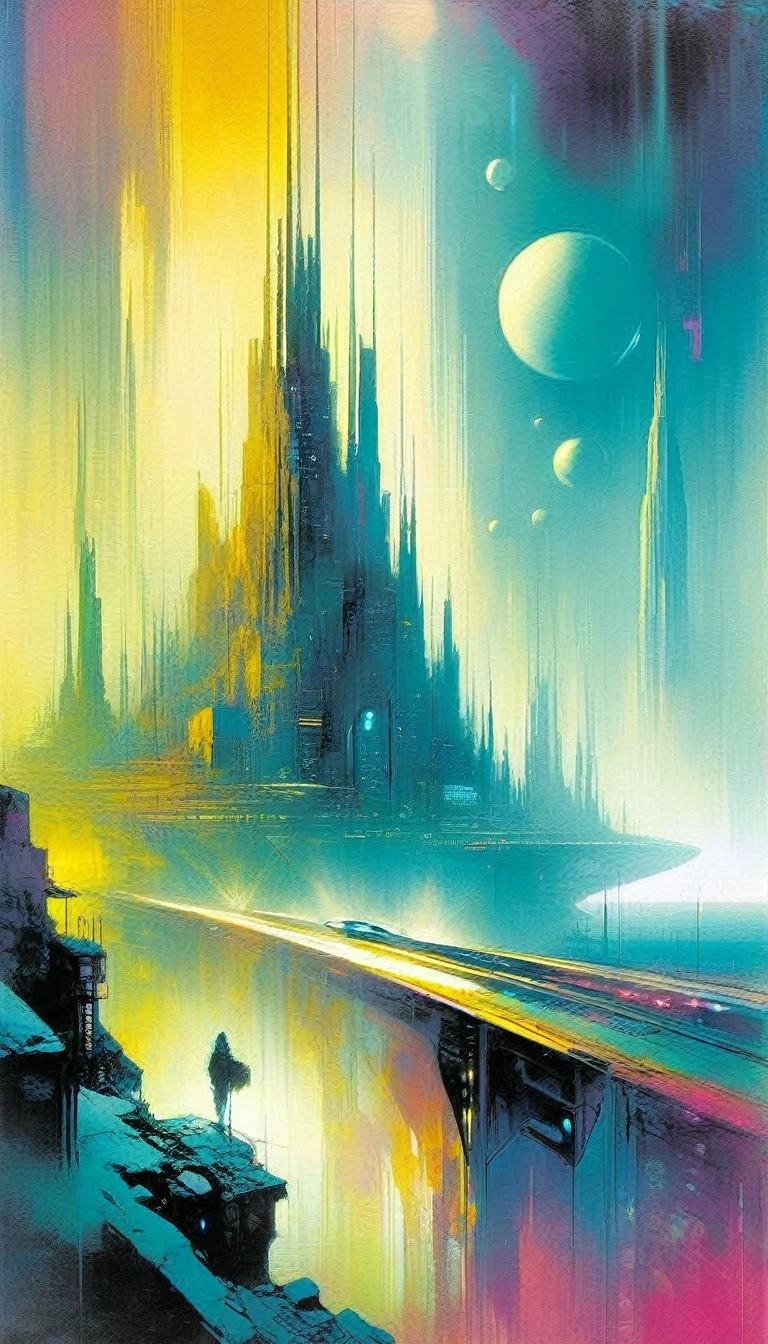 futuristic world: 1.5, surrealism, impressionism, art inspired by Bill Sienkiewicz
