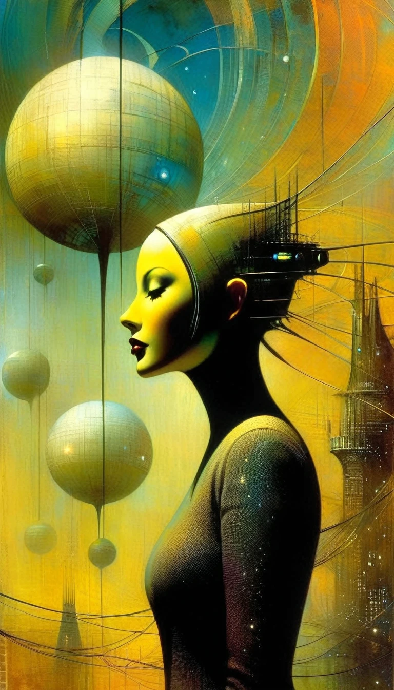 futuristic world: 1.5, surrealism, impressionism, art inspired by Dave mckean