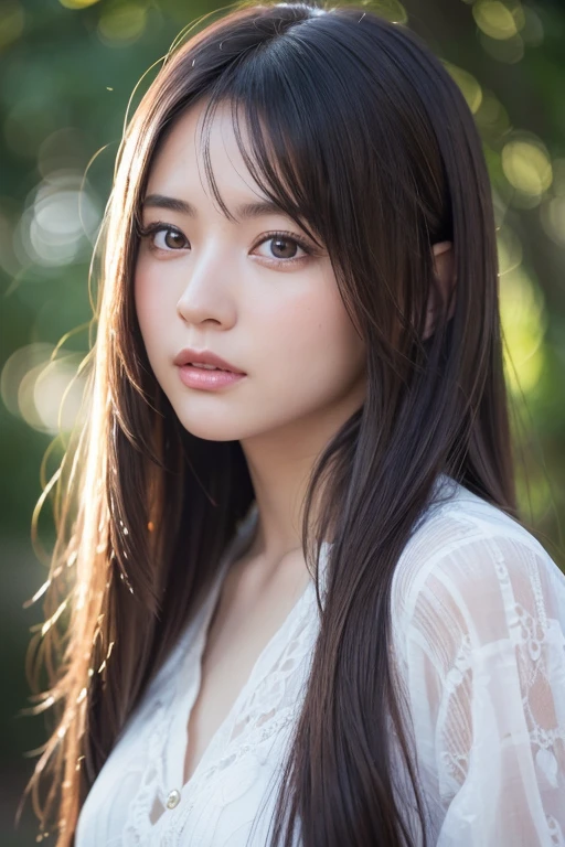 girl with long flowing hair, beautiful detailed eyes, beautiful detailed lips, extremely detailed face and portrait, longeyelashes, photorealistic, hyperrealistic, (best quality,4k,8k,highres,masterpiece:1.2),ultra-detailed,(realistic,photorealistic,photo-realistic:1.37),natural lighting, soft lighting, warm color tones, mystical, ethereal, whimsical, fantasy, portrait, digital painting