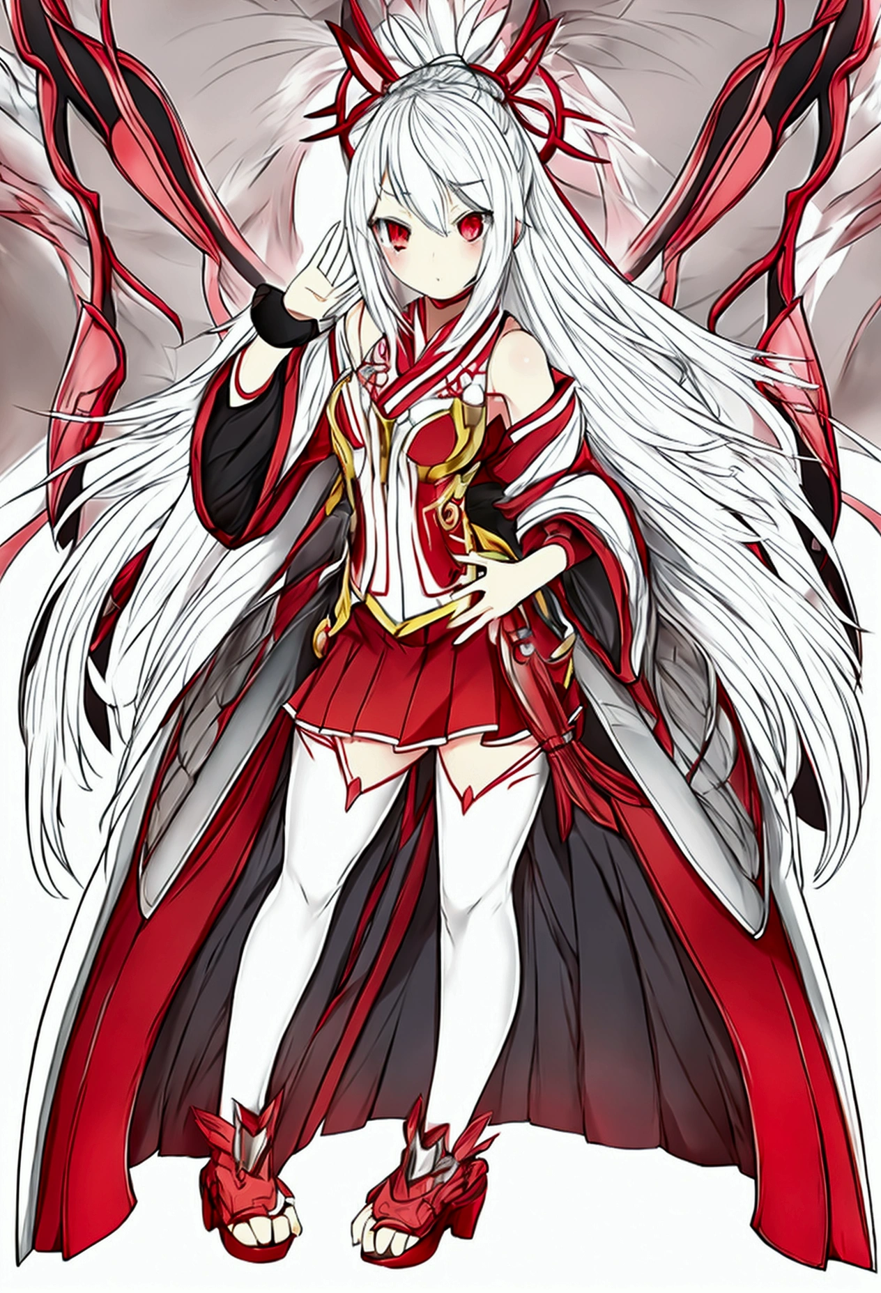Cute anime girl, cool pose, white hair, red eyes, full body,