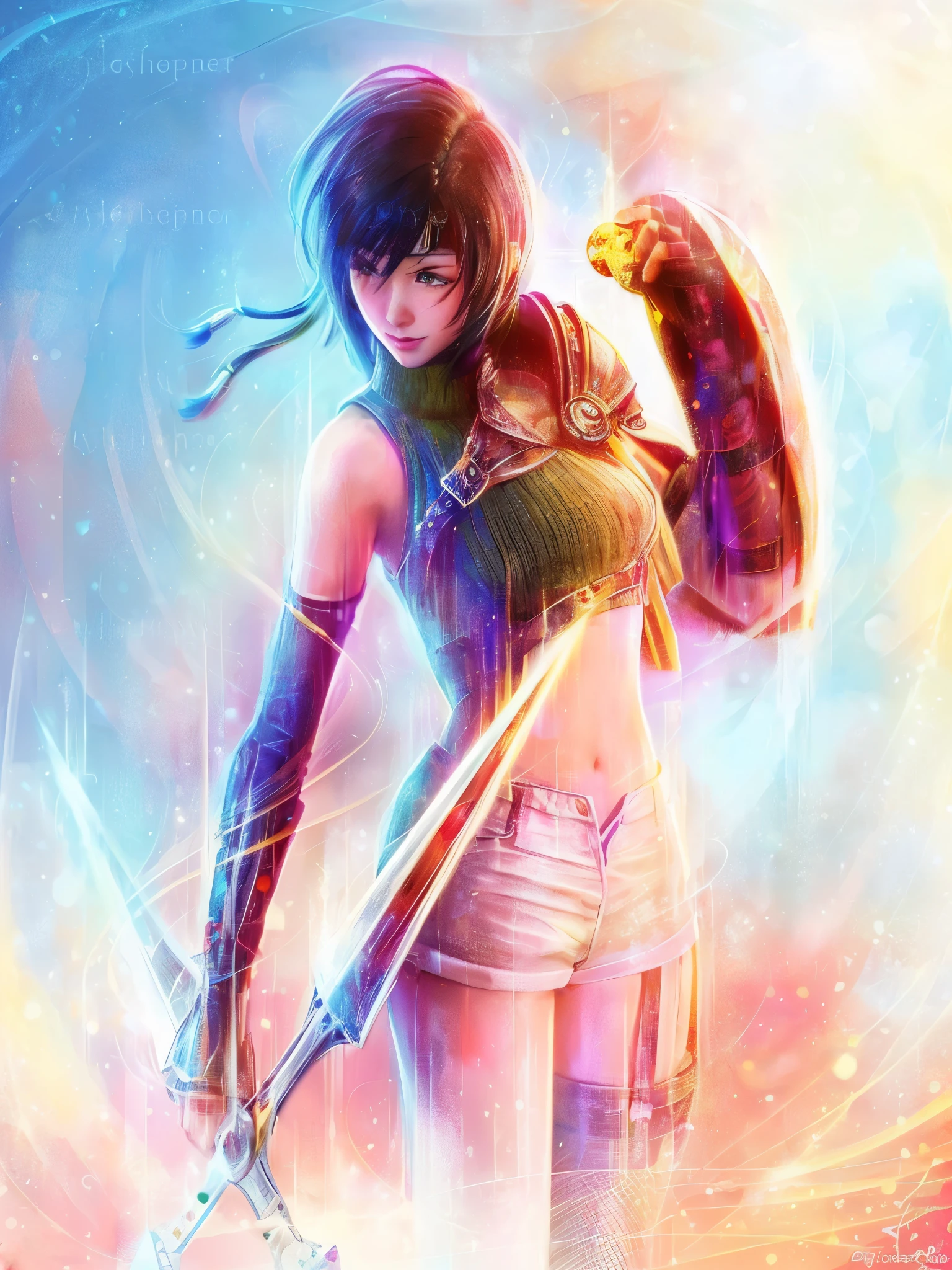 yuffie, final fantasy, anime girl, arafed image of a woman with a sword and a sword, alena aenami and artgerm, anime styled digital art, 2. 5 d cgi anime fantasy artwork, epic digital art illustration, beautiful digital artwork, digital advanced anime art, epic fantasy digital art style, advanced digital anime art ”, deviantart artstation cgscosiety