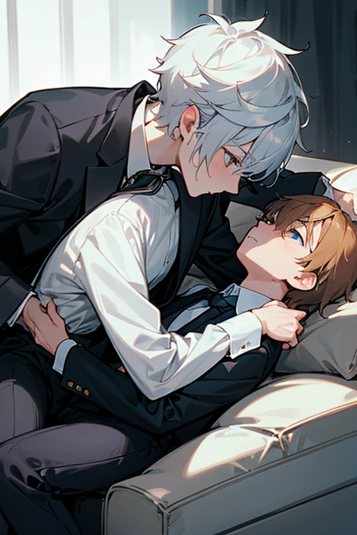 male、2人のmale、maleとmale、On the sofa、ソファで寝る2人のmale、Being pushed down、Expressionless、Embrace each other、Three white eyeale性、Short Hair、adult、2人のadult、大柄のmale、university student、adultのmale、大きなmale、suspicious、sex appeal、Exposed bare skin、Black clothes、suit、shirt、Press your body against each other、cold、straddle the body、dark、heavy、dark、simple