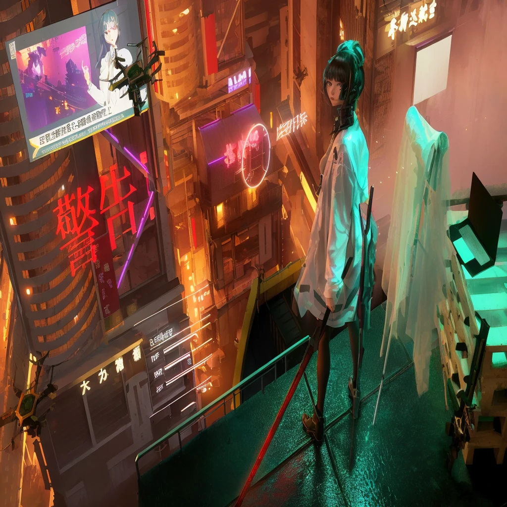 Anime style scene of a woman in a white dress standing on the balcony, digital Cyberpunk anime art, Digital Cyberpunk - Animation Art, Cyberpunk anime art, Anime Cyberpunk Art, In the cyberpunk city, cyberpunk art style, Modern Cyberpunk Anime, cyberpunk anime girl, Cyberpunk under neon lights, cyberpunk art style, Cyberpunk themed art, Cyberpunk digital art, Advanced digital cyberpunk art