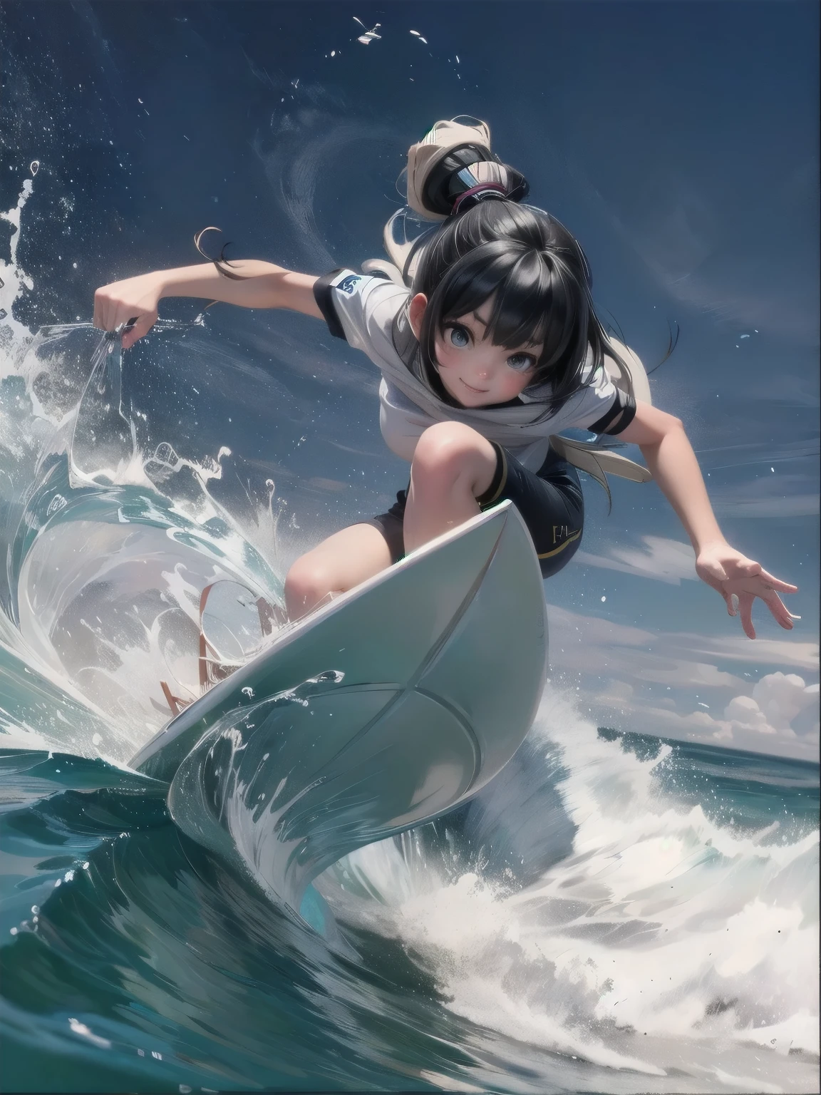 a cute girl surfing, tube ride surfing move