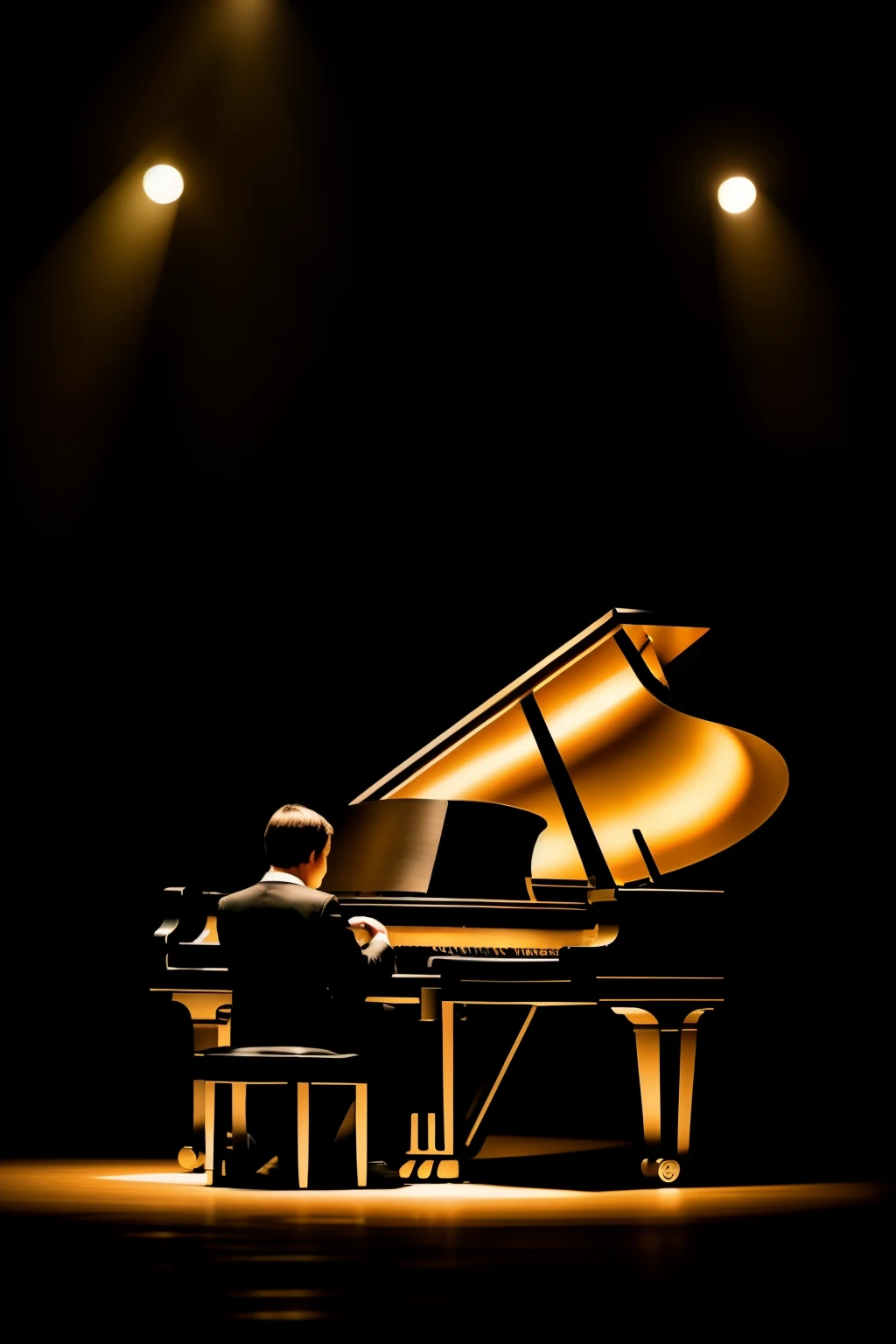 ((Best Quality)), ((masterpiece)), (detailed),1 pianist, playing piano, illuminated, theatrical light