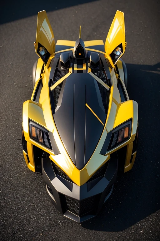 Make a dark yellow Transformers Decepticon car with fox vinyl and fox details