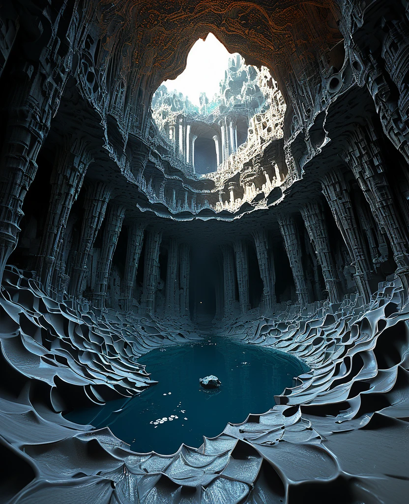 there are many inverted cavities (different rooms, united by mandelbulb projections that form passages) in the middle of an underground canyon that forms a mandelbulb mud village at different heights with many balconies and stalactites and stalactites, fantasy architecture, Highly detailed 4K digital art, beautiful detailed fantasy, stunning fantasy landscape, detailed fantasy digital art, arstation and high beep, fantasy style 8k octane rendering, stuning fantasy 3d rendering, Detailed fantasy in 4K, fantasy 3d rendering, 3D rendering beep, deep and massive desert landscape, stalacmite cave labyrinth type very confusing geonosis bubbes