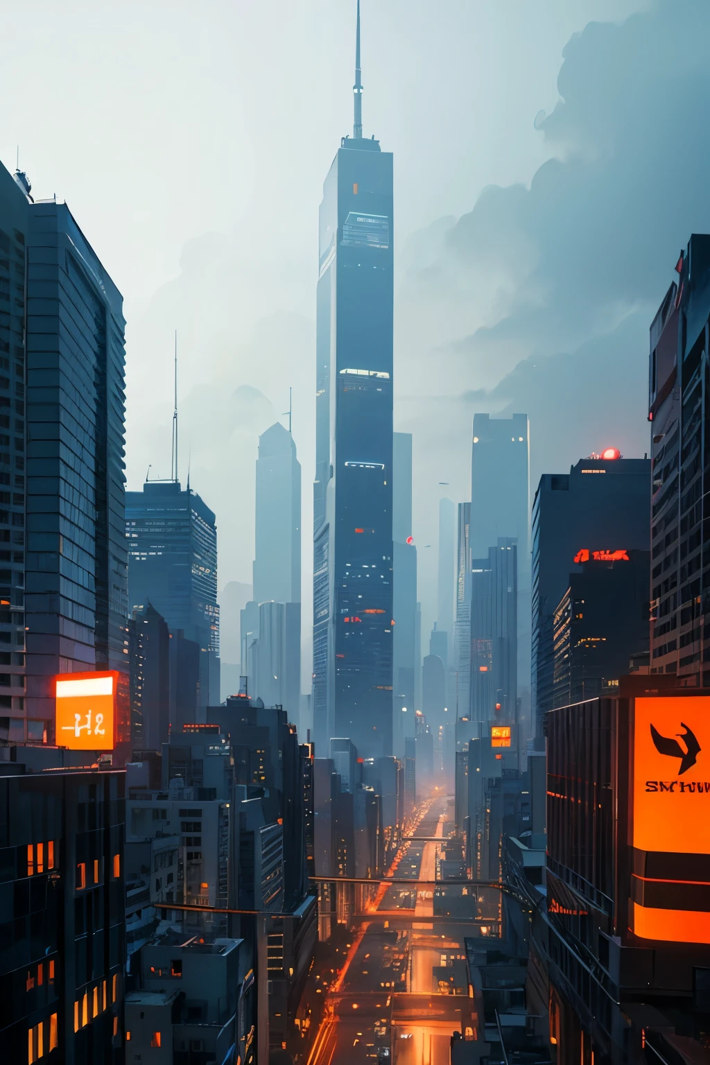 a detailed cyberpunk city, intricate futuristic architecture, neon lights, skyscrapers, flying cars, advanced technology, dark moody atmosphere, dramatic lighting, gritty urban environment, towering megastructures, dynamic cityscape, cinematic perspective, photorealistic, best quality, 8k, HDR, ultra-detailed, hyper-realistic, dramatic lighting, cinematic composition, cyberpunk, science fiction, moody colors, neon lights